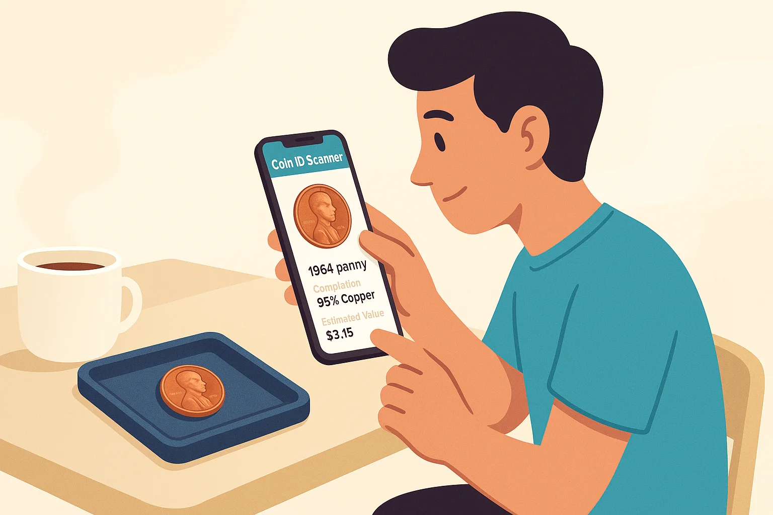 A casual user checks the cost of a penny via Coin ID Scanner.