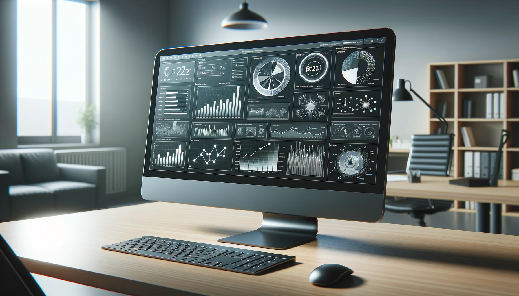 computer with an open data analytics program, displaying diagrams that symbolize the analysis of audience behavior