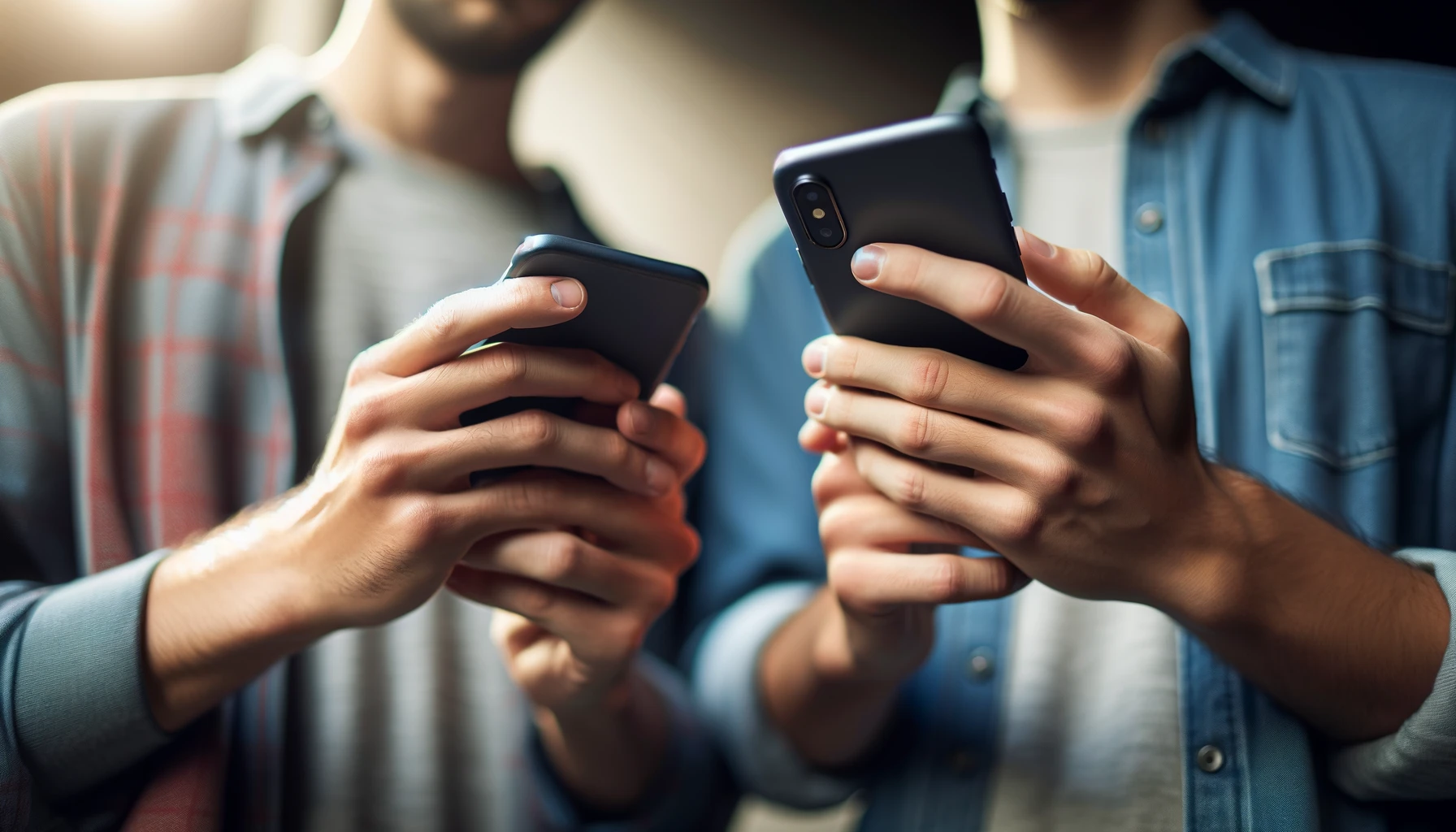 Alt: two men holding phones, focusing on their hands and the devices