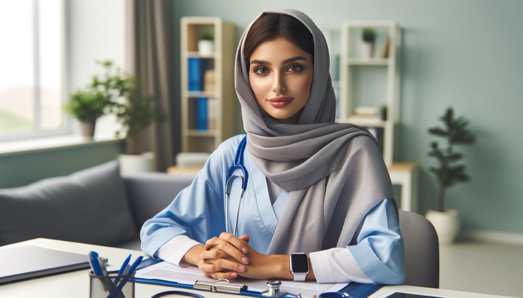 a female surgeon doctor in Turkey in her office