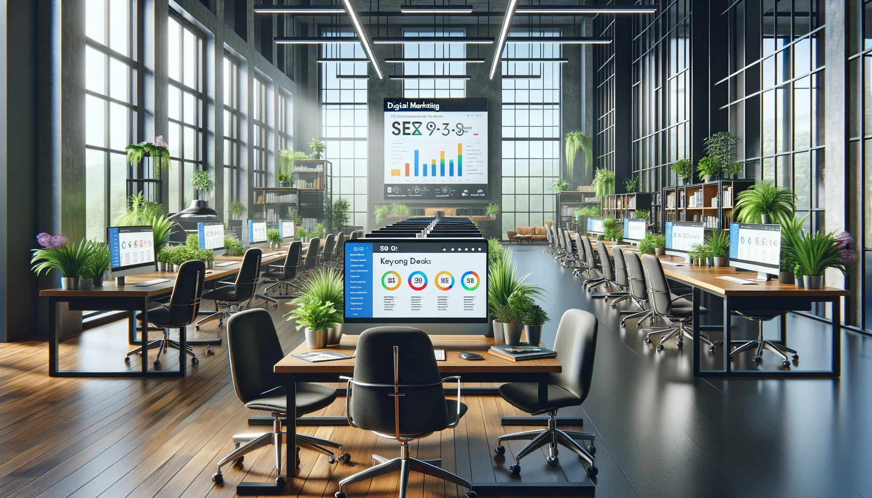 a high-tech office focused on digital marketing.